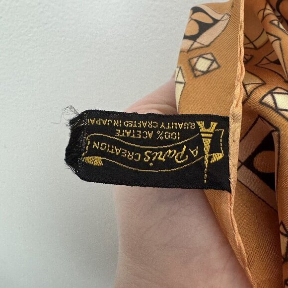 A Paris Creation Brown Square Vintage Scarf Geometric 100% Acetate 26.5” X 27” - Picture 4 of 4